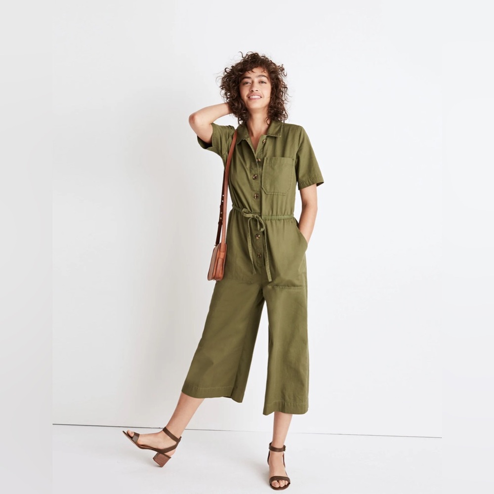 Madewell Olive Green Short-Sleeve Utility Jumpsuit